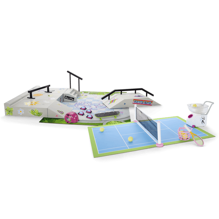 Isabel™ & Nicki's™ 2-in-1 Tennis Court & Skate Spot for 18-inch Dolls (Historical Characters) X7