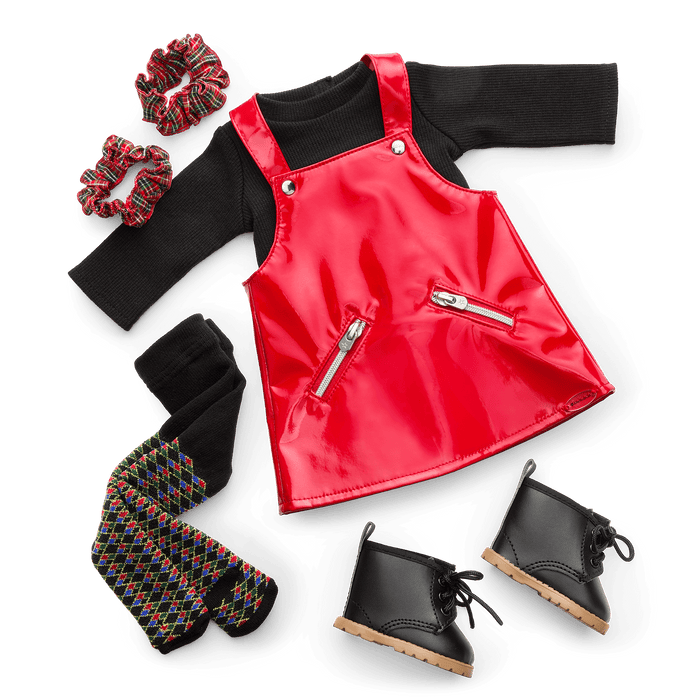 Nicki’s™ Red Vinyl Jumper Outfit for 18-inch Dolls (Historical Characters) U9