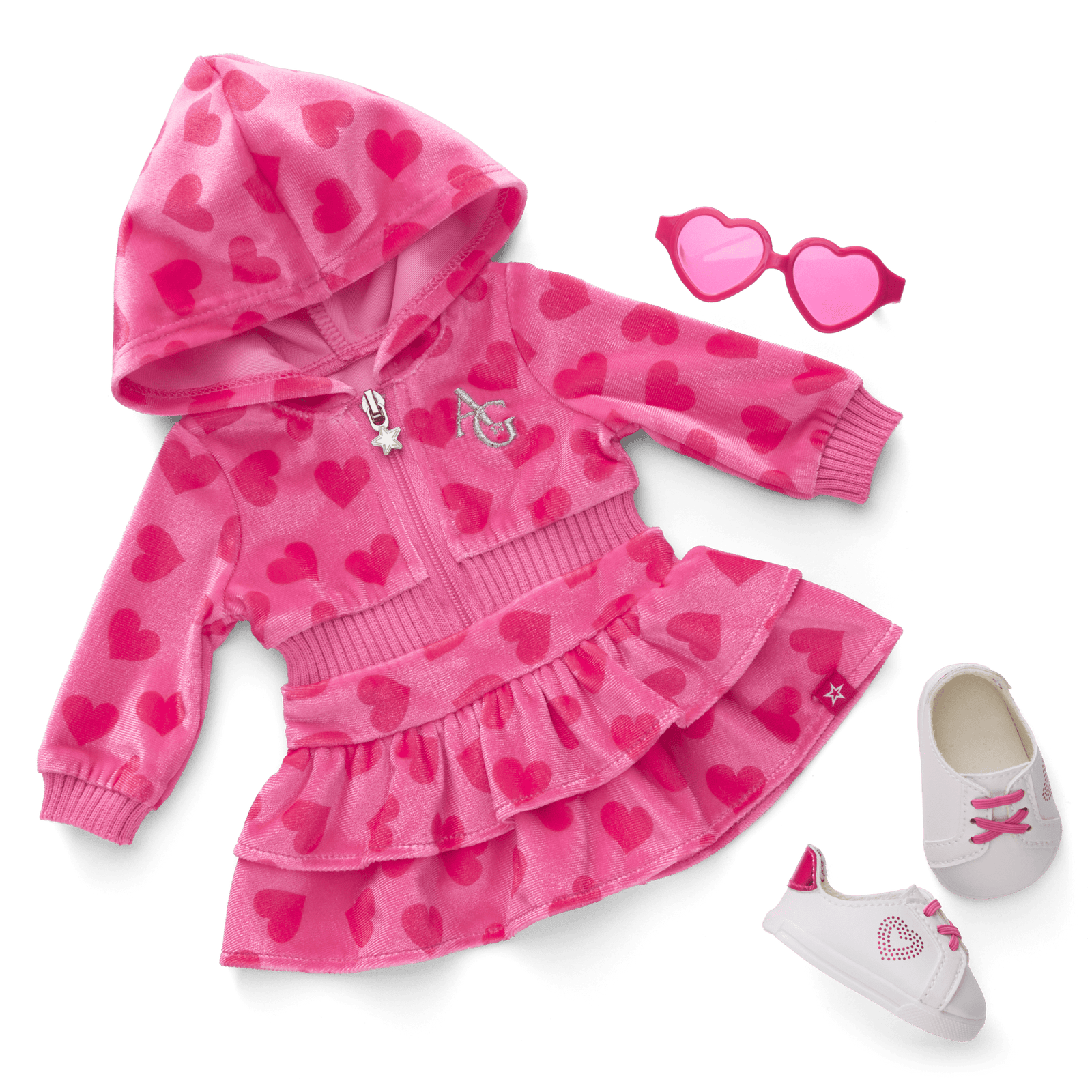 Pink Hearts Hoodie Dress for 18-inch Dolls U6