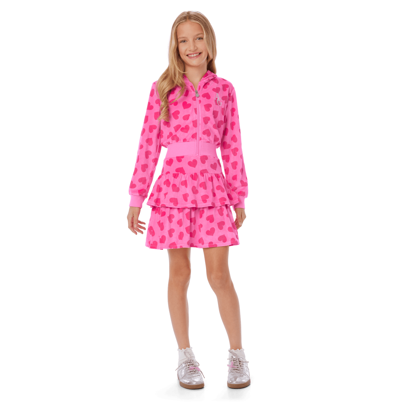 Pink Hearts Hoodie Dress for Girls U7