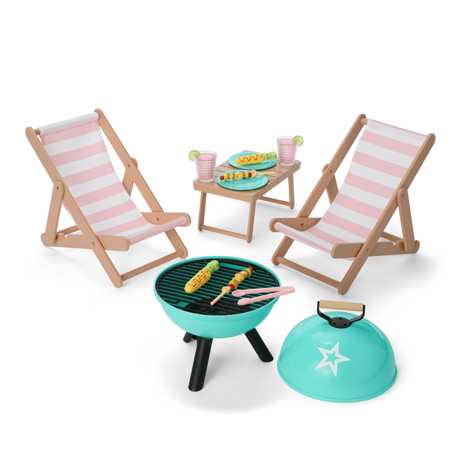 Raquel's™ Beach Chairs & Barbecue Set for 18-inch Dolls (Girl of the Year™ 2026) Y8