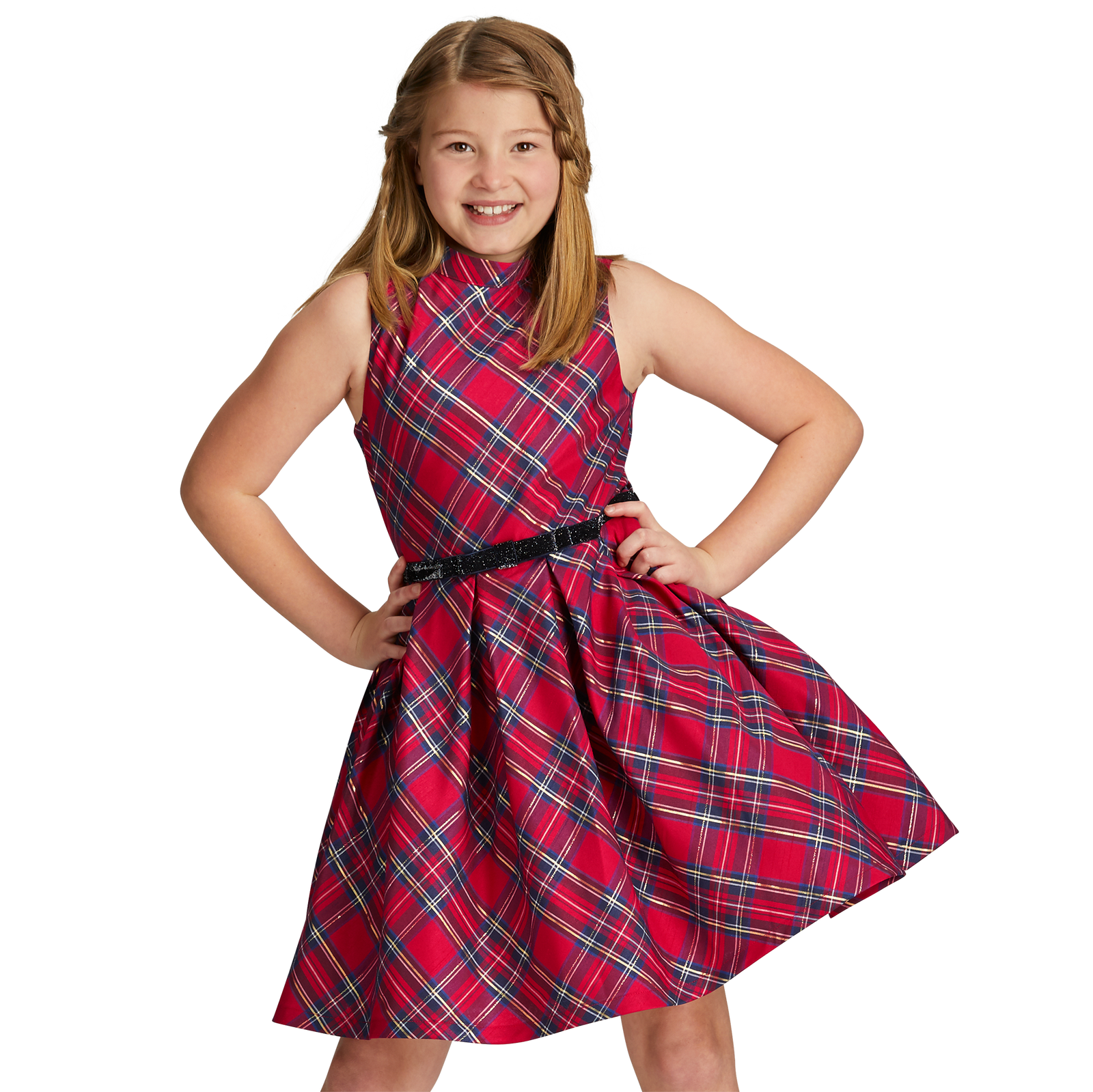 Pretty Plaid Christmas Dress for Girls W2