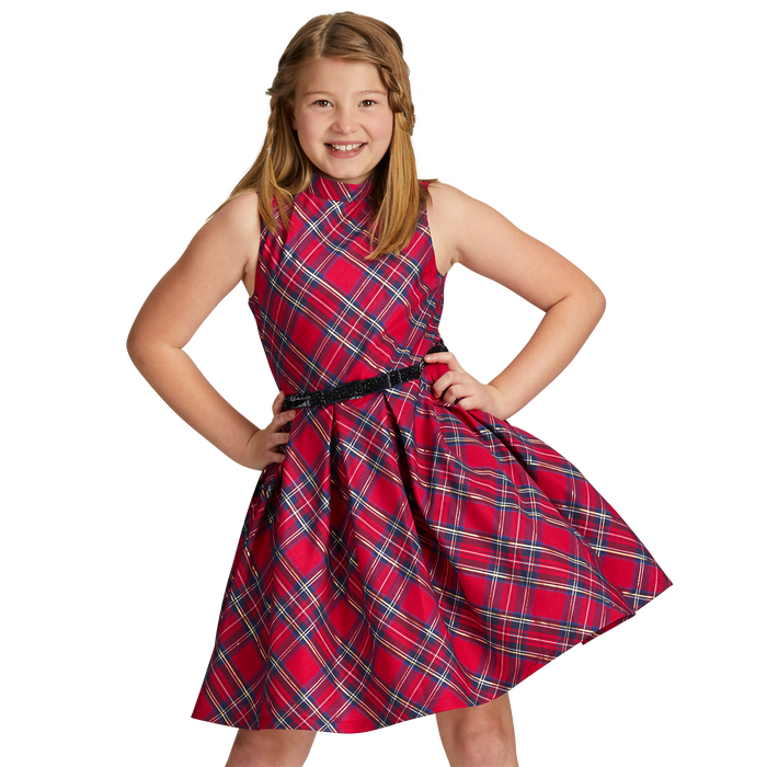 Pretty Plaid Christmas Dress for Girls W2