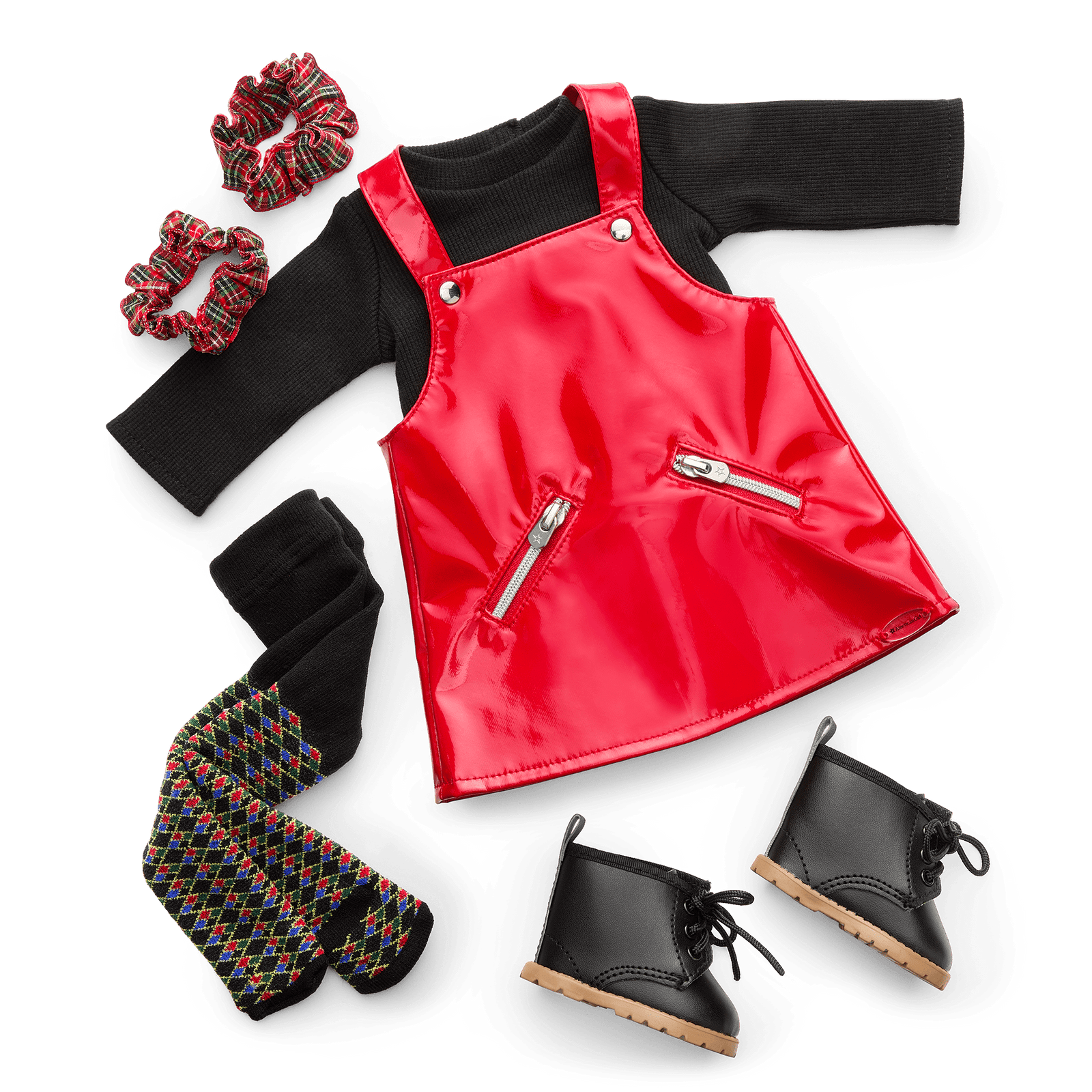 Nicki’s™ Red Vinyl Jumper Outfit for 18-inch Dolls (Historical Characters) U9